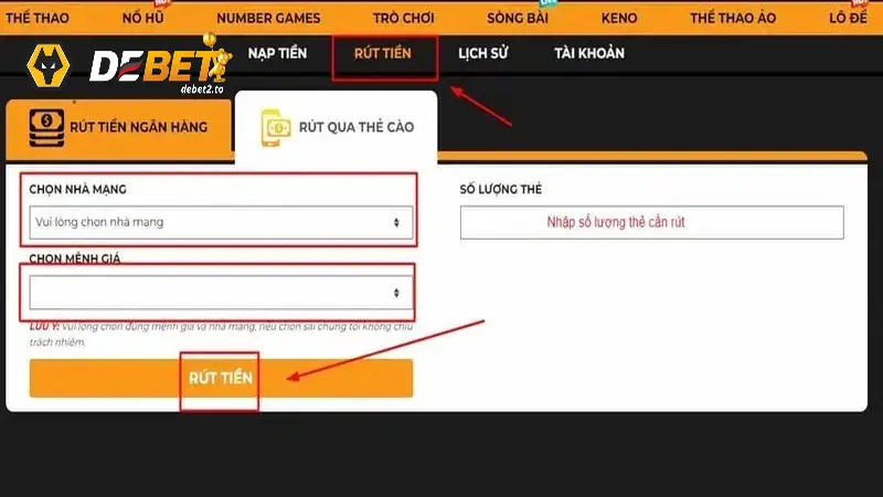 rut tien debet Lưu ý khi thực hiện đổi thưởng qua thẻ cào